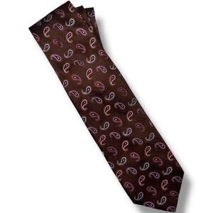 Vintage New Windsor Tom James Necktie Mens Brown Pink Silk Paisley USA Preppy